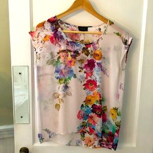 Topshop Women’s Size 2 Sheer Pink Floral Sleeveless High-Low Top